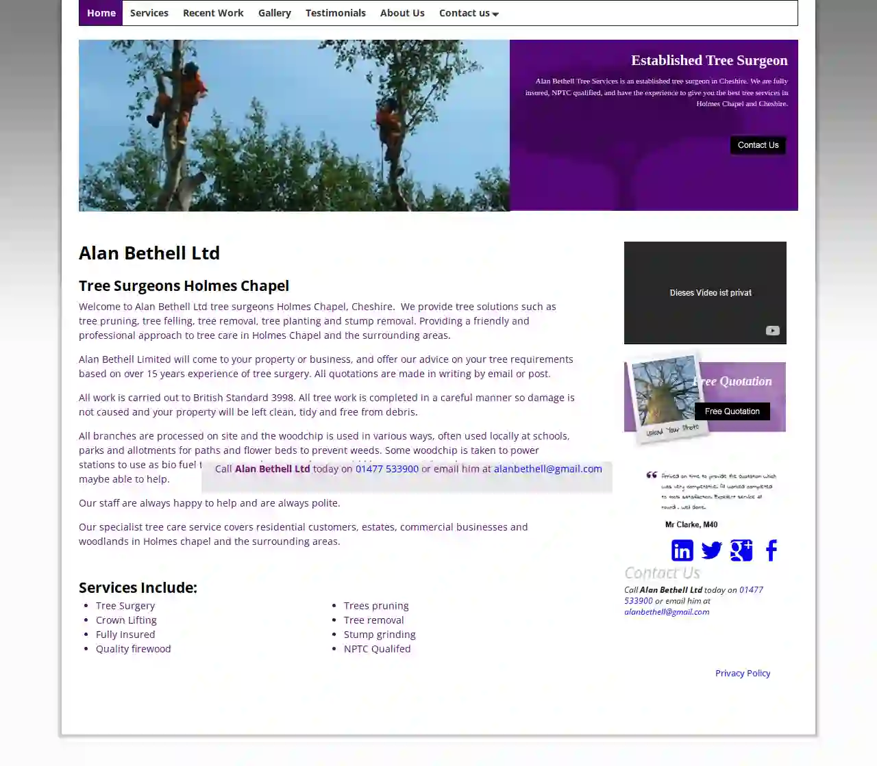 Alan Bethell Ltd Tree surgeons Holmes Chapel